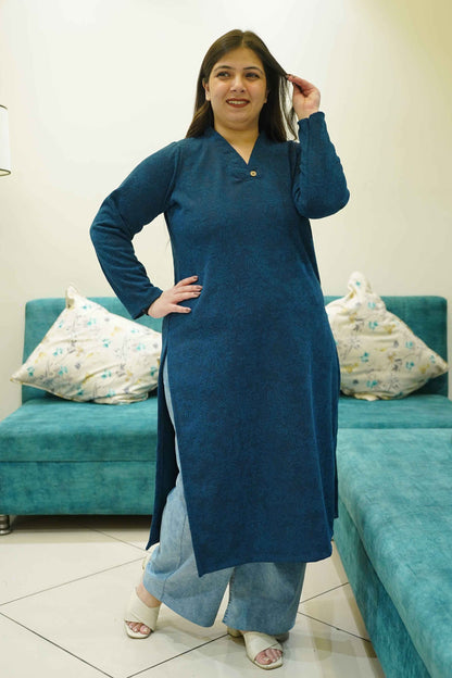 Teal Snuggle Knitted Woollen Kurta