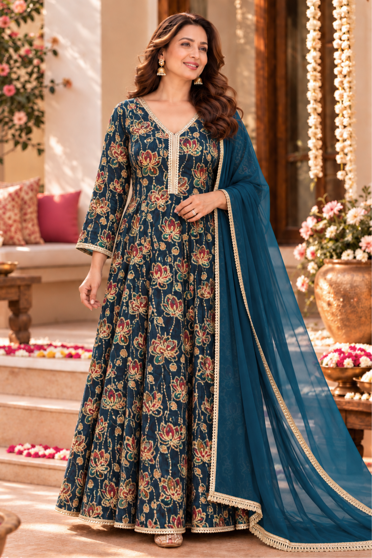 Vintage Delight Chinon Anarkali Dress