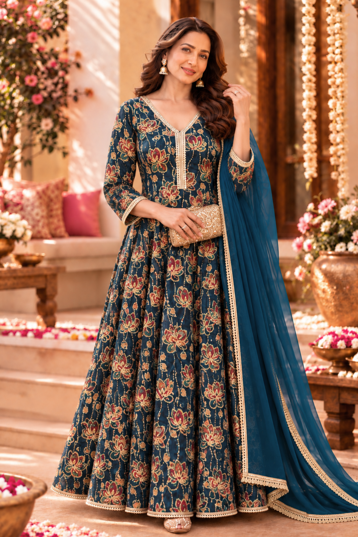 Vintage Delight Chinon Anarkali Dress