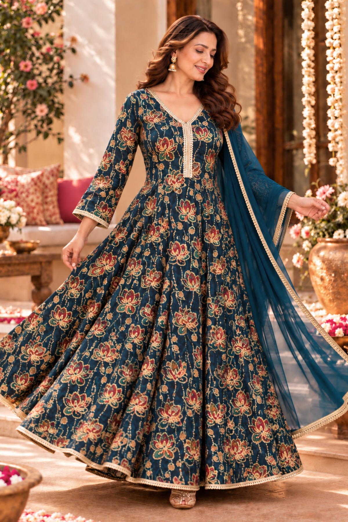 Vintage Delight Chinon Anarkali Dress