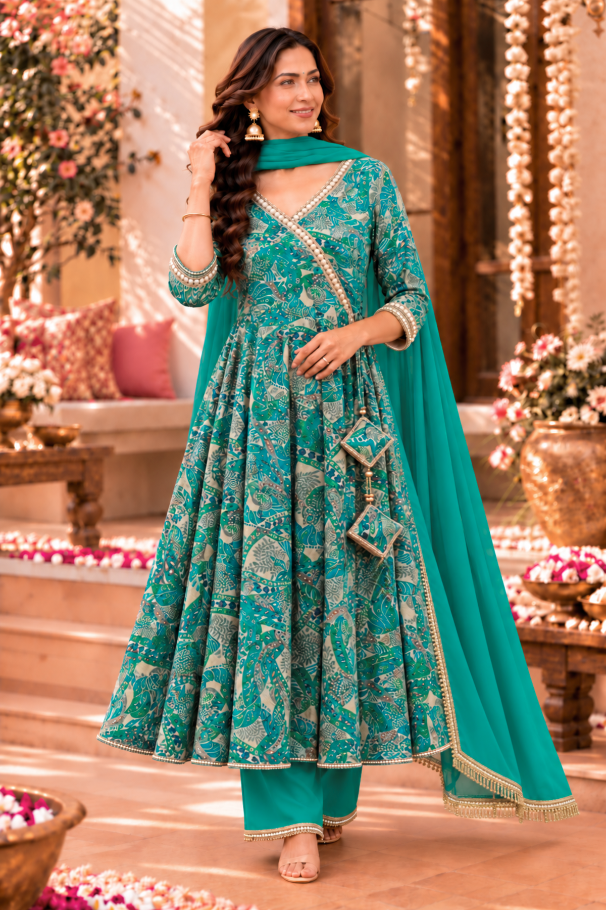 Jade Radiance Chinon Anarkali Set