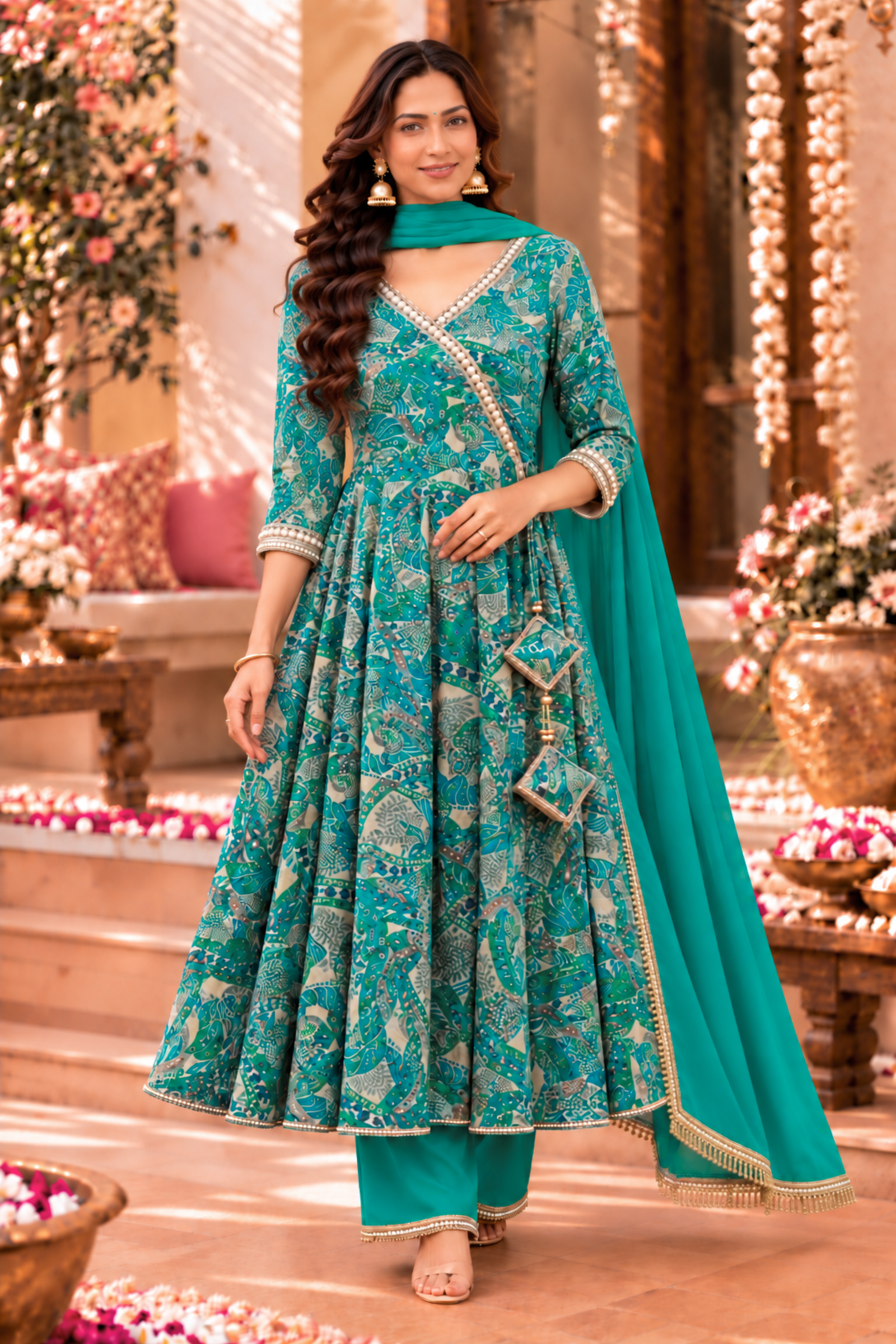 Jade Radiance Chinon Anarkali Set