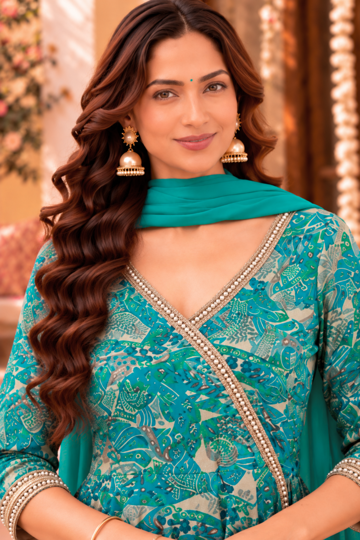 Jade Radiance Chinon Anarkali Set