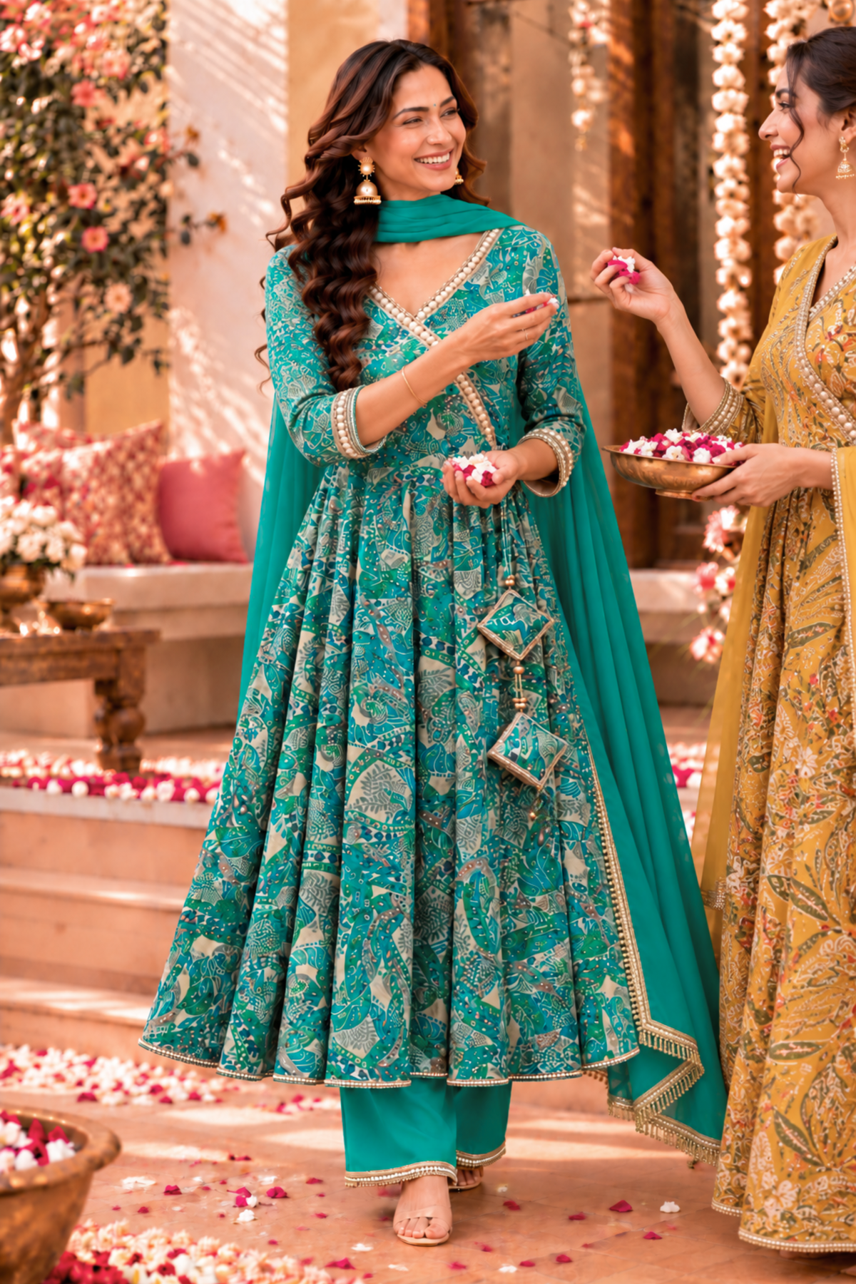 Jade Radiance Chinon Anarkali Set