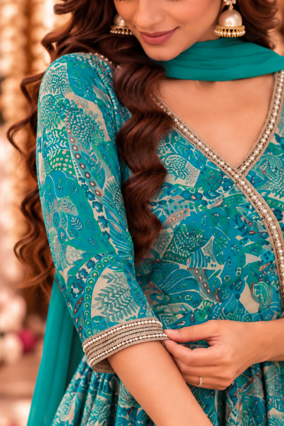 Jade Radiance Chinon Anarkali Set
