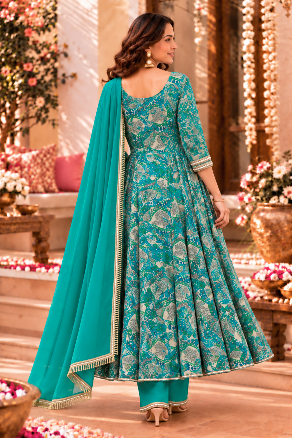 Jade Radiance Chinon Anarkali Set