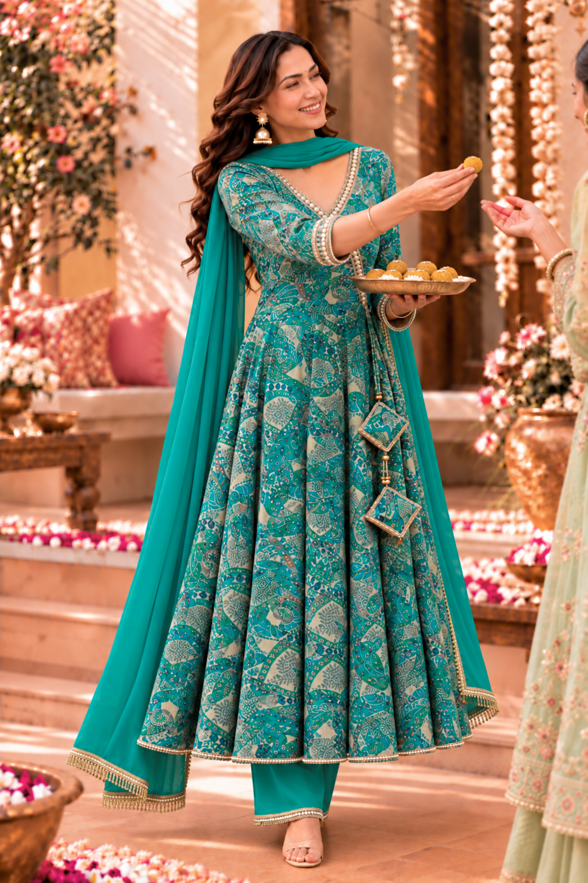 Jade Radiance Chinon Anarkali Set