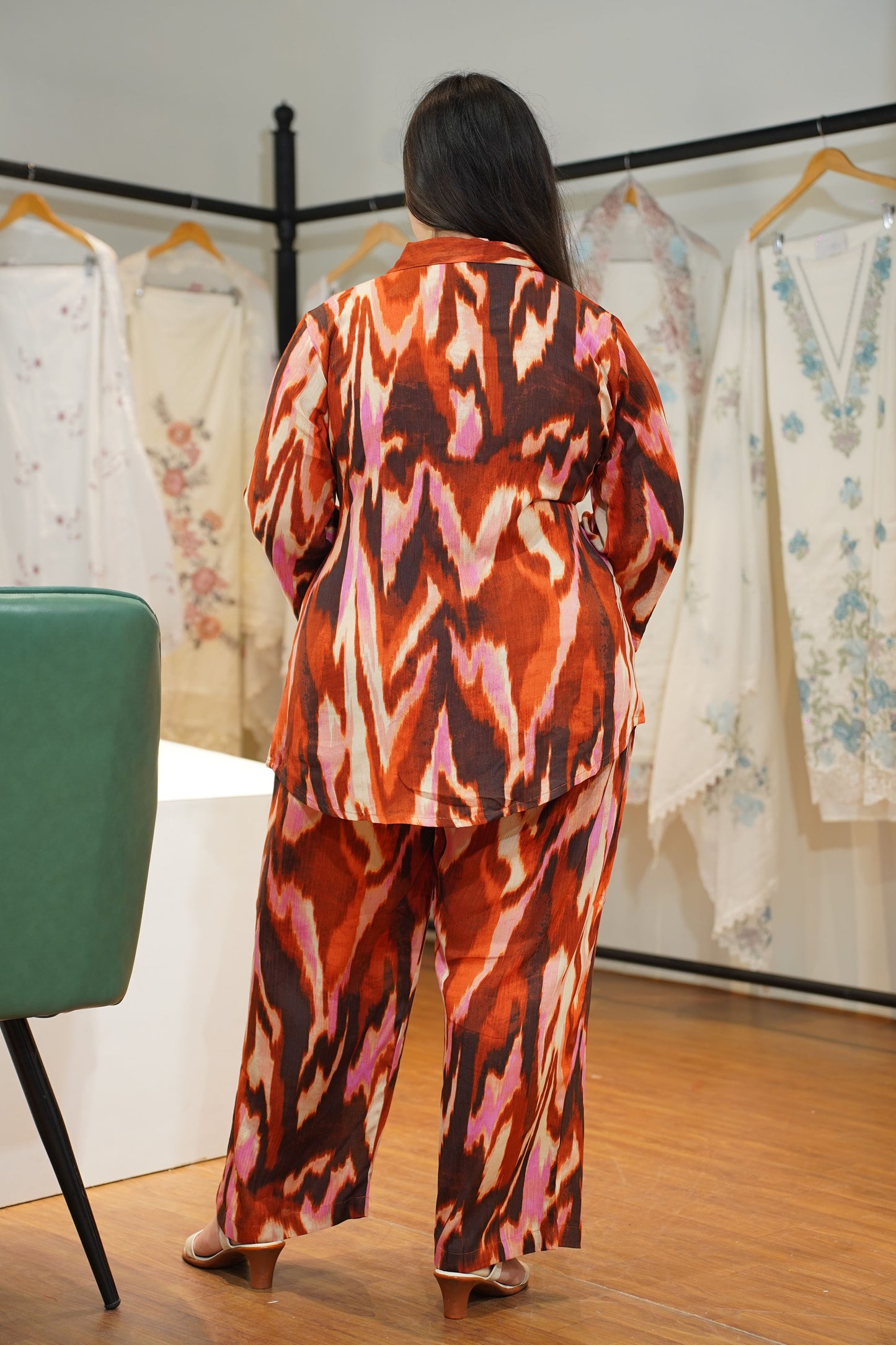 Terracotta Flame Collared Co-ord Set