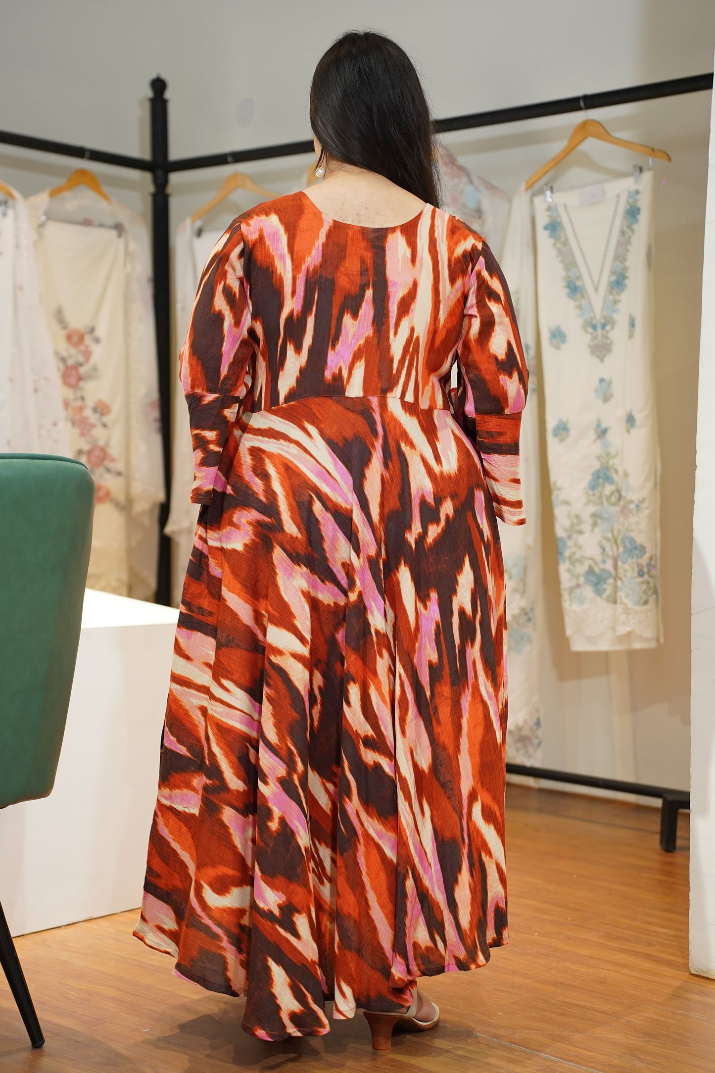 Terracotta Flame Flared Maxi Dress