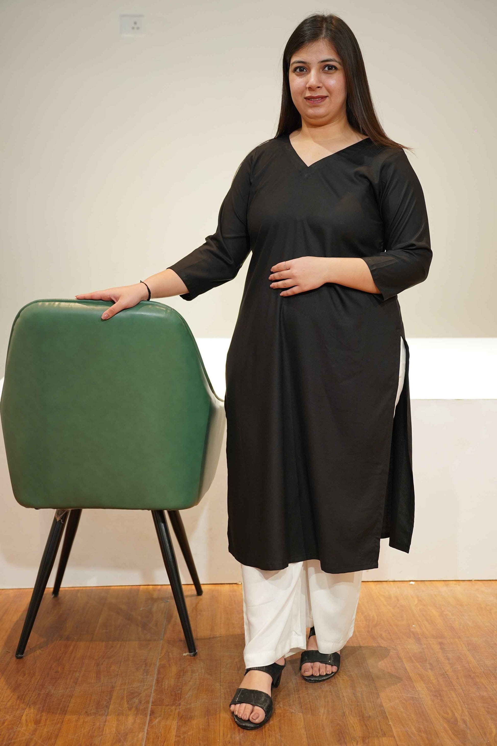 Timeless Black Solid Rayon Kurta