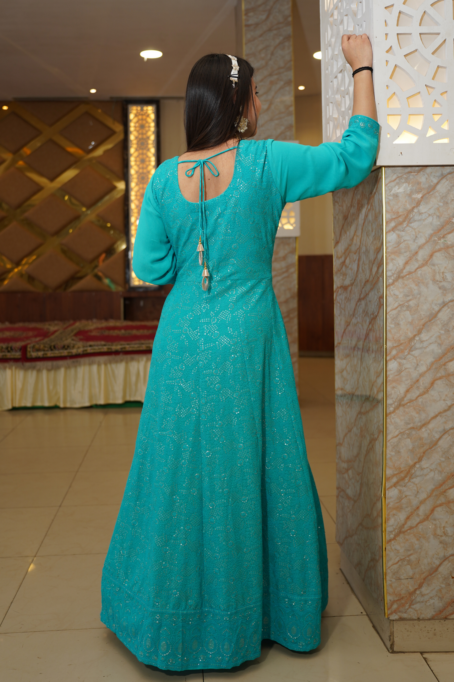 Turquoise Blue Georgette Dress with Dupatta