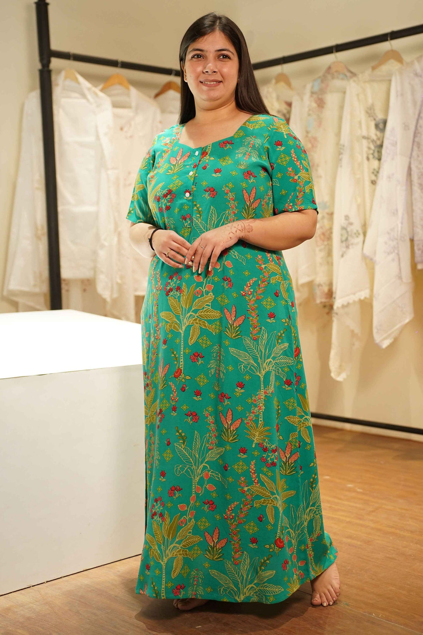 Vibrant Floral Rayon Night Gown