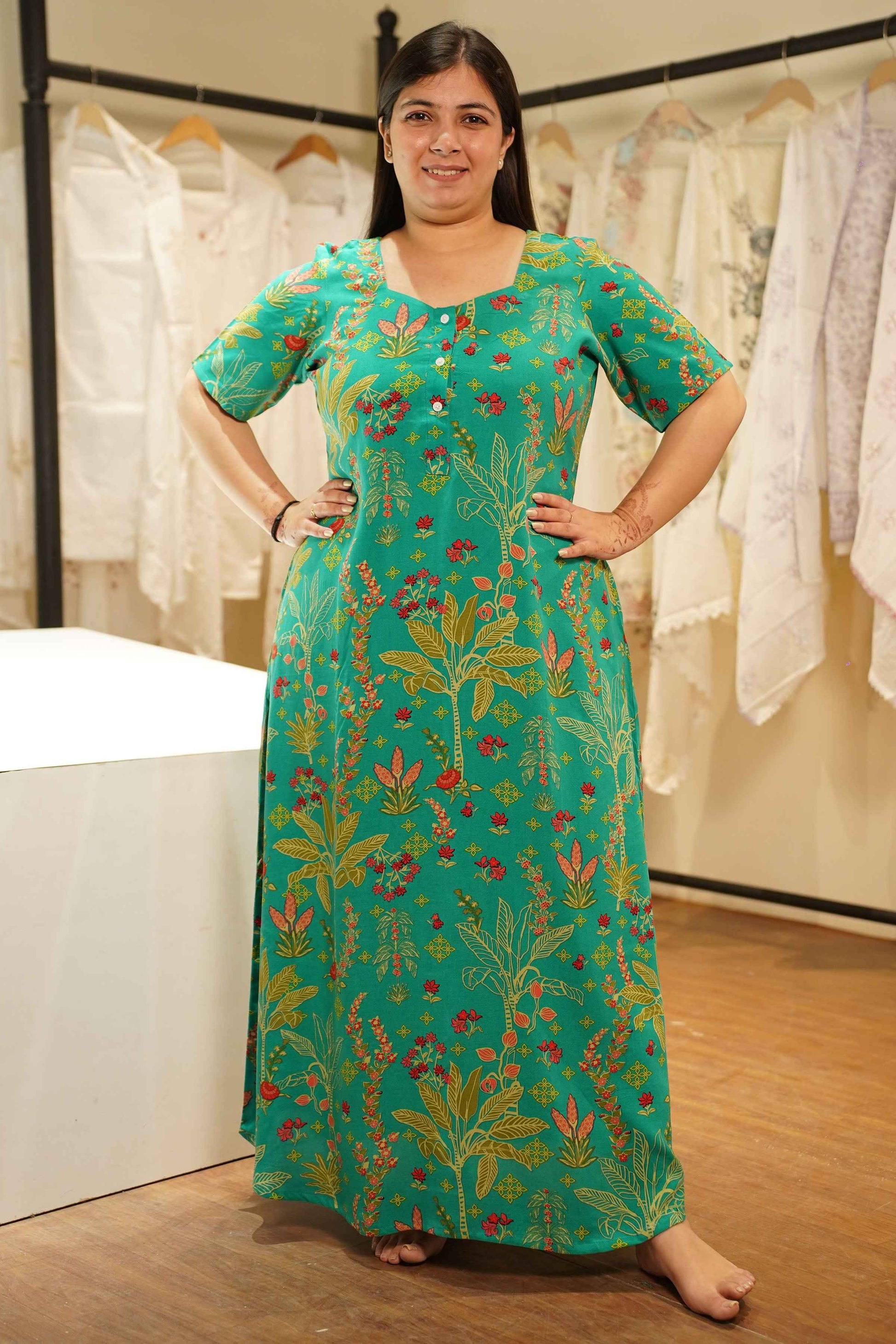 Vibrant Floral Rayon Night Gown