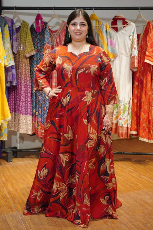 Vintage Mehroon Foiled Rayon Dress With Pockets