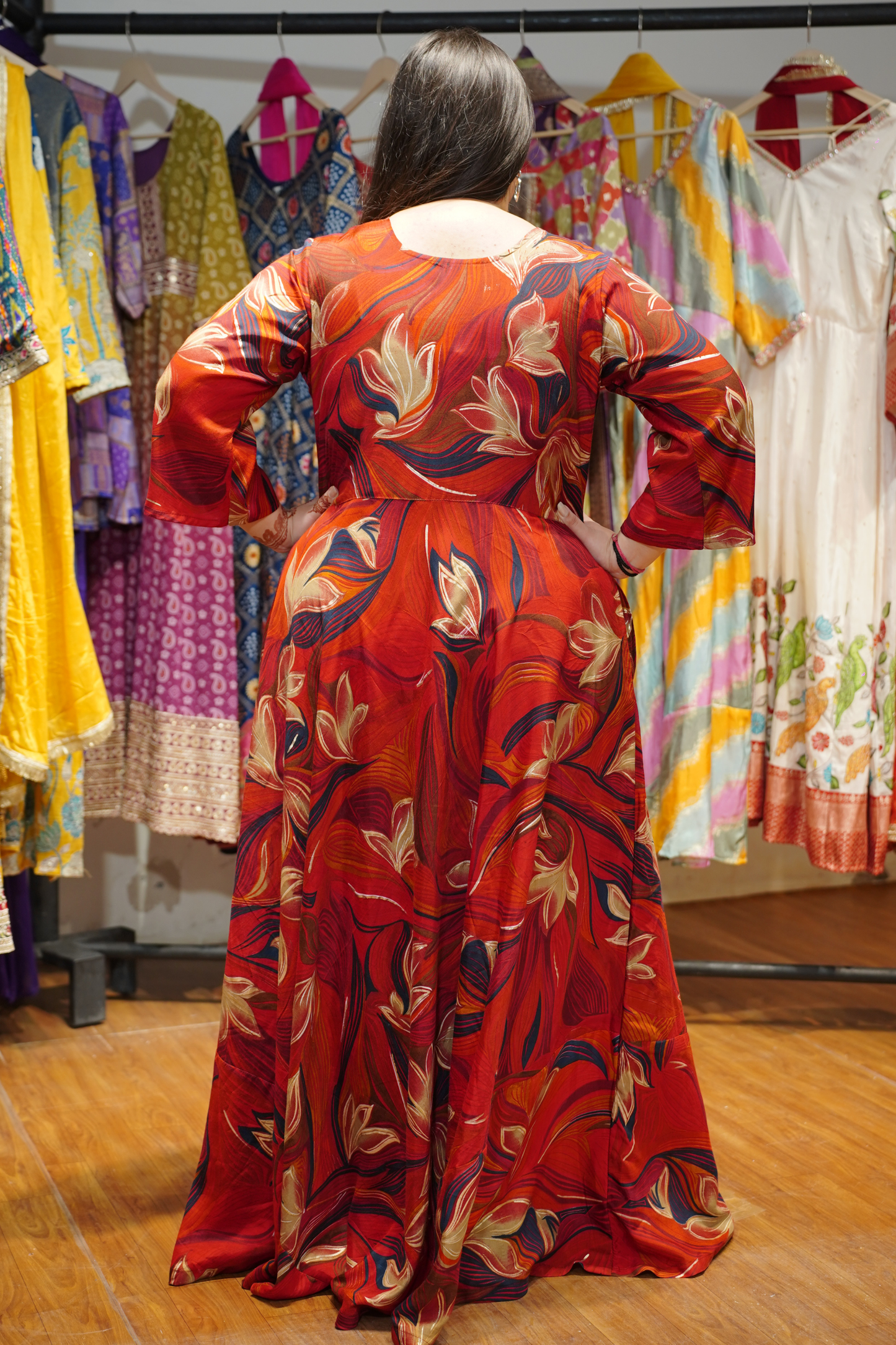 Vintage Mehroon Foiled Rayon Dress With Pockets