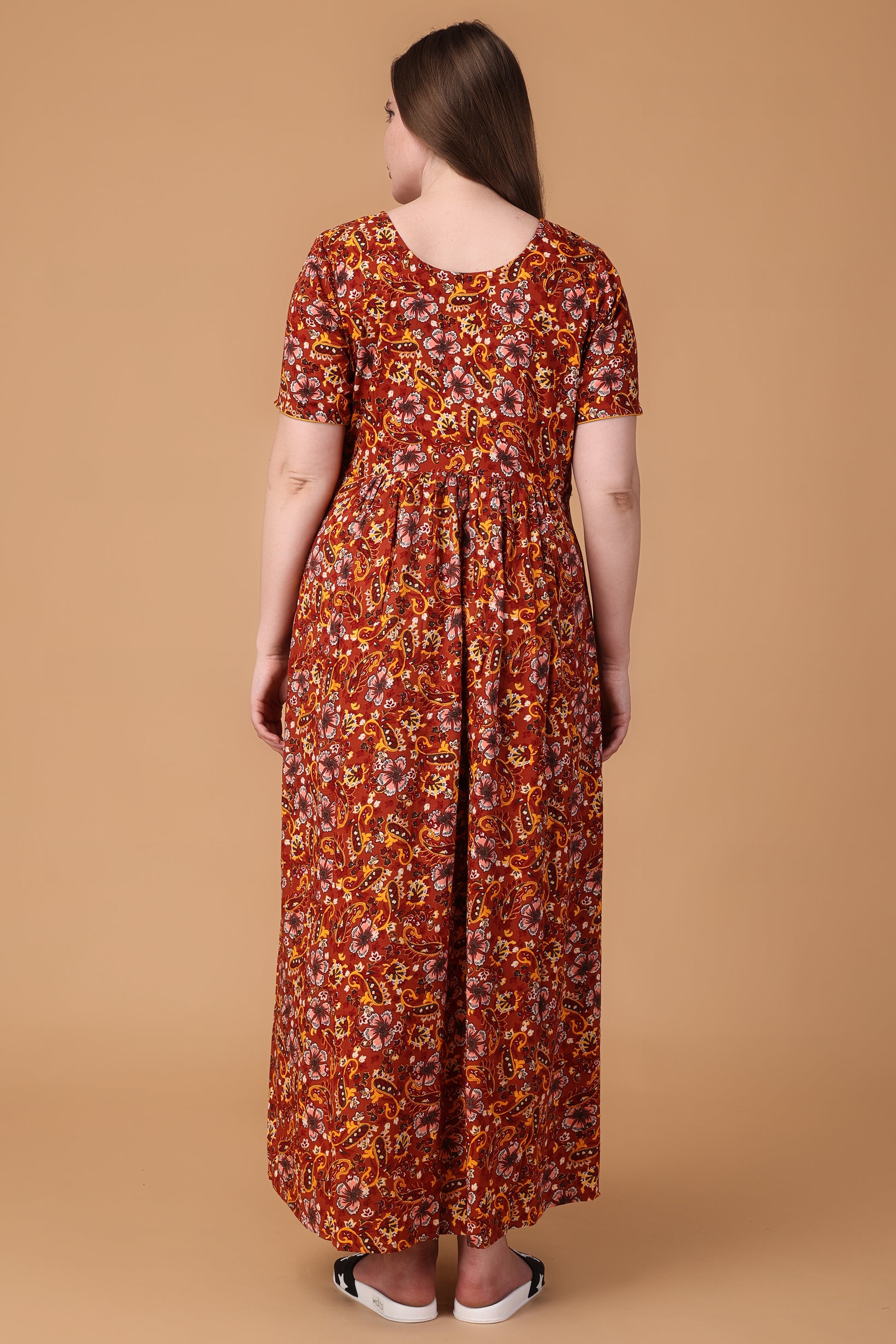 Women Plus Size Vivid Rust Rayon Night Gown