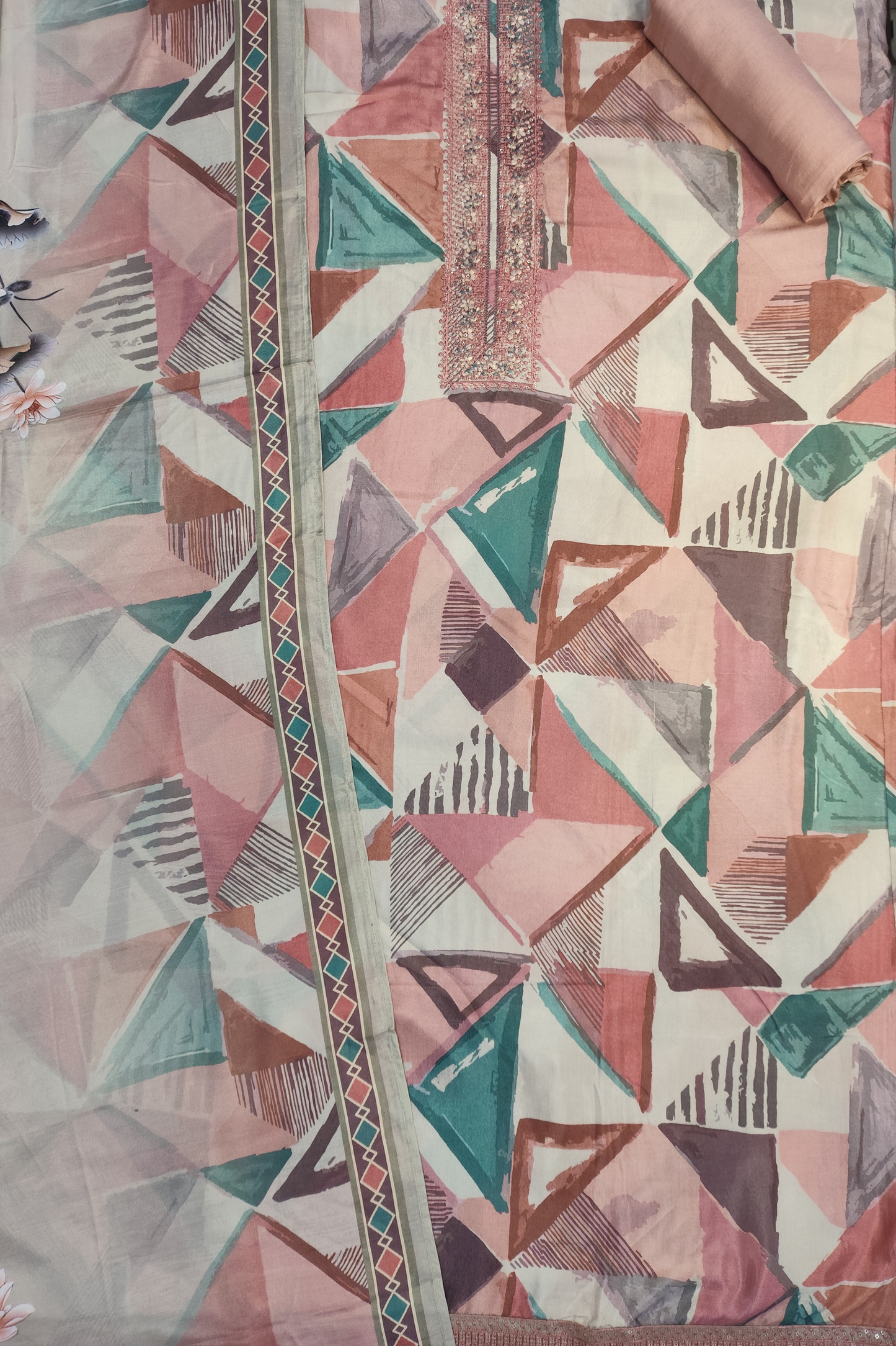 Peach Geometry Pure Muslin Suit