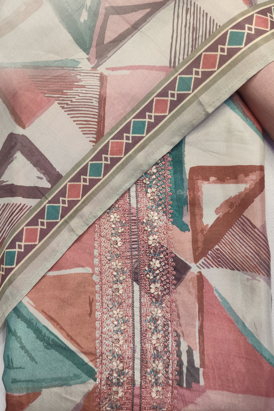 Peach Geometry Pure Muslin Suit