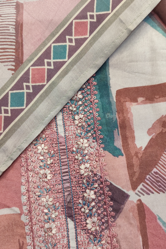 Peach Geometry Pure Muslin Suit