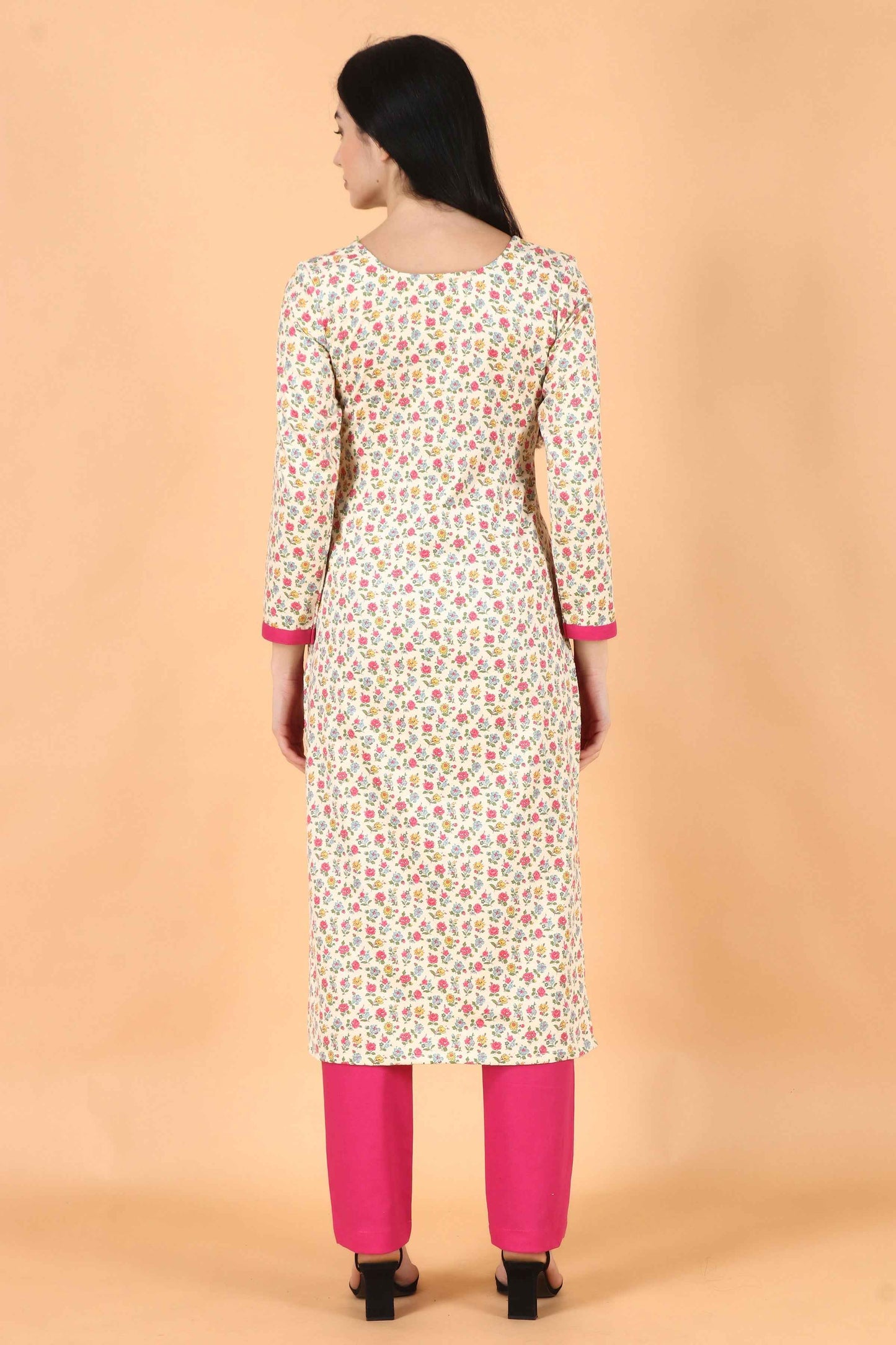 White Floral Corduroy Kurta