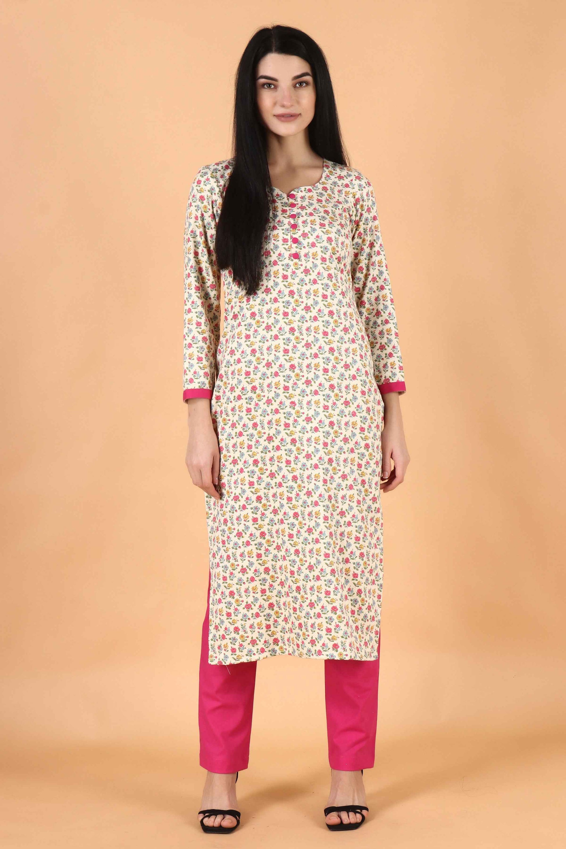 White Floral Corduroy Kurta
