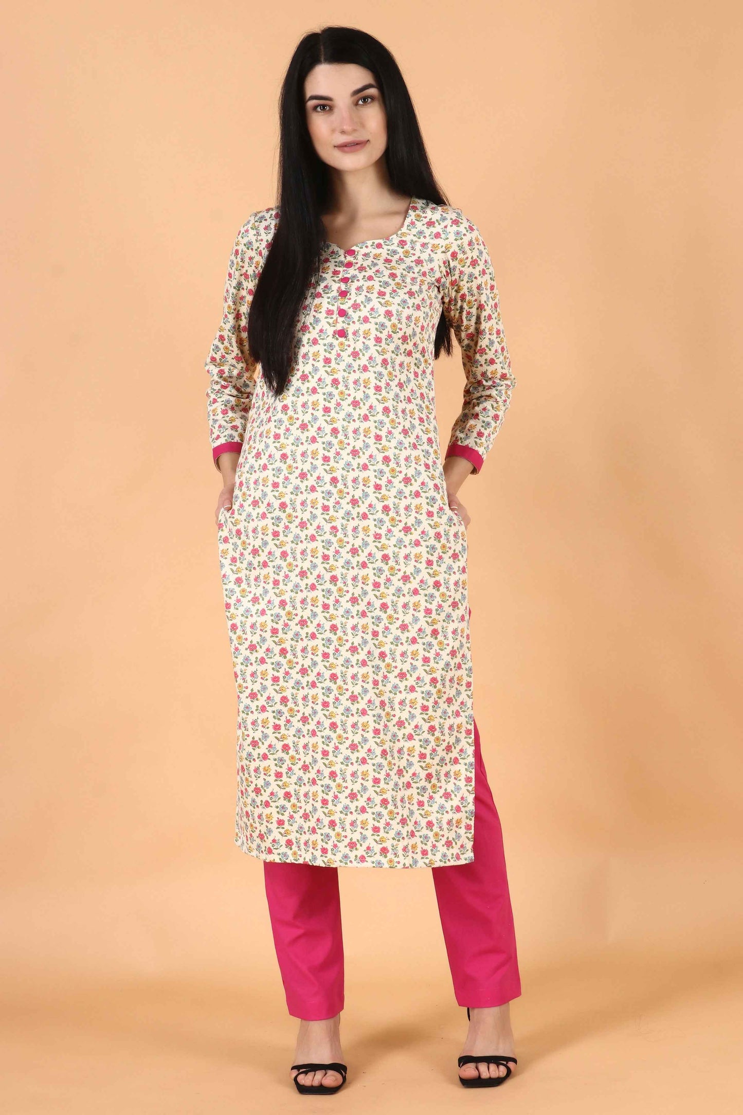 White Floral Corduroy Kurta