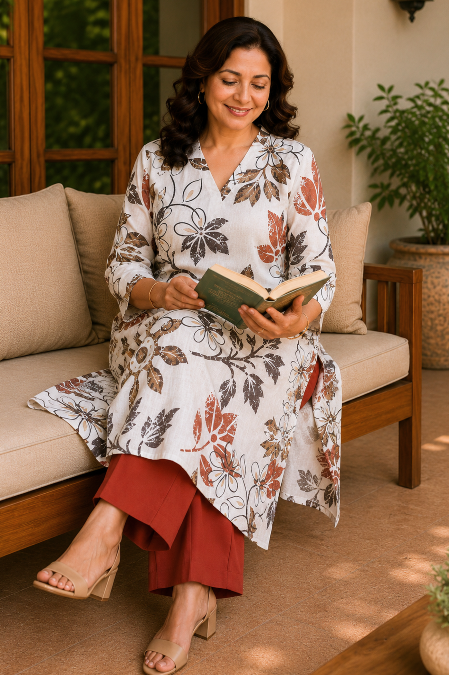 Autumn Fleur Foiled Linen A-line Kurta