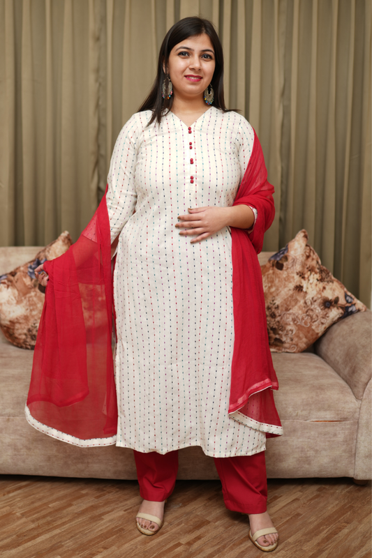 Ivory Weaves Cotton Kurta Set