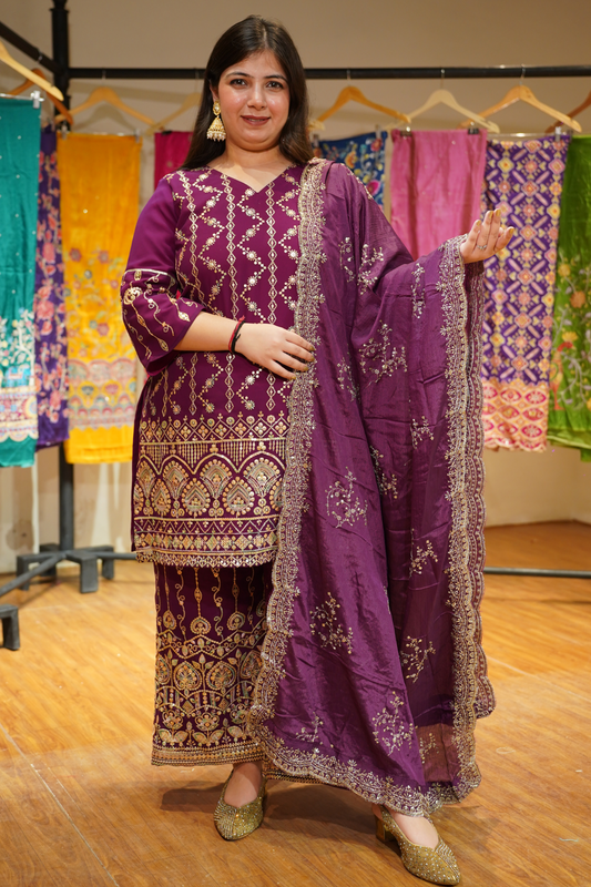 Garnet Glow Embroidered Georgette Suit