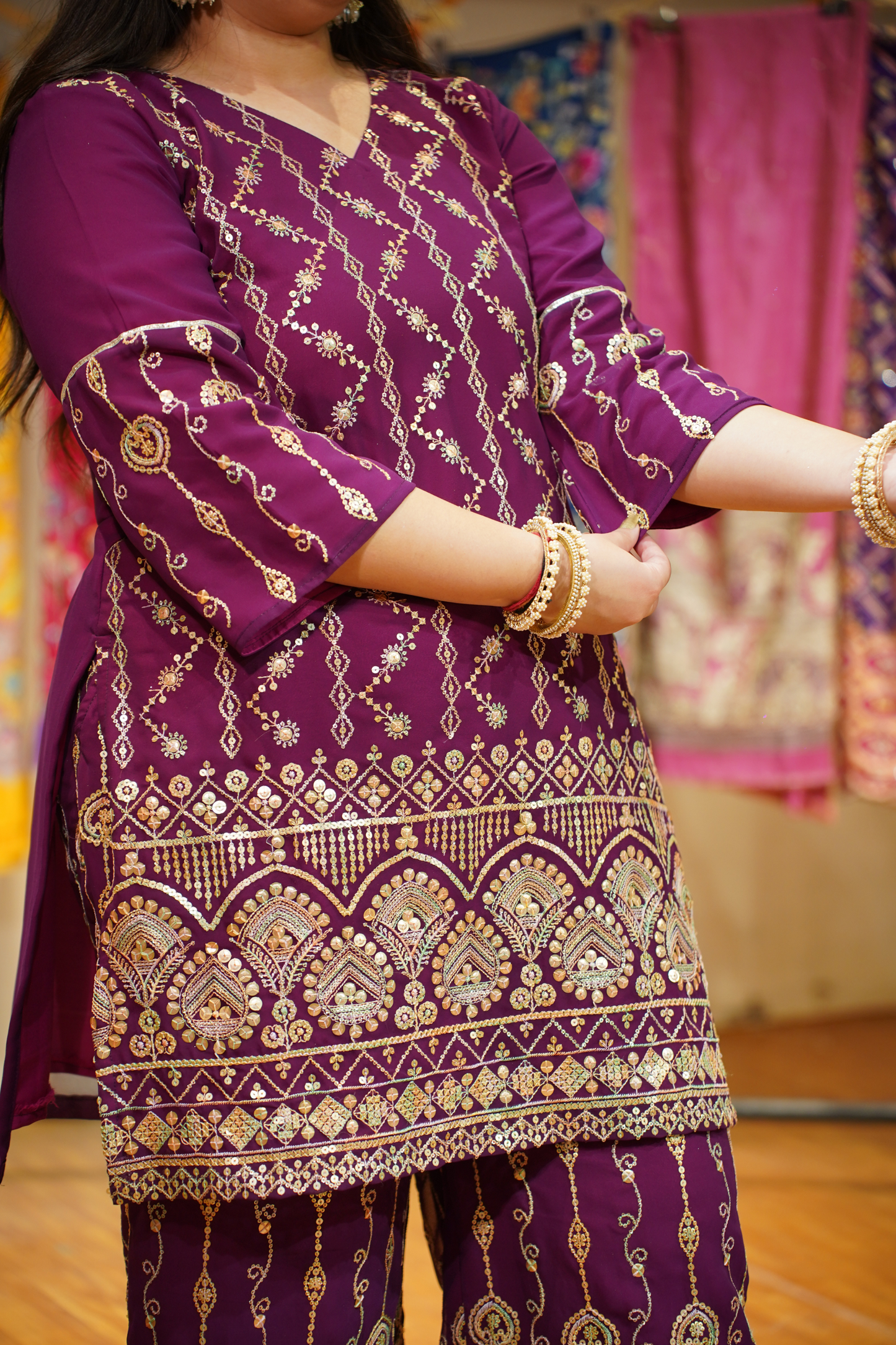 Garnet Glow Embroidered Georgette Suit