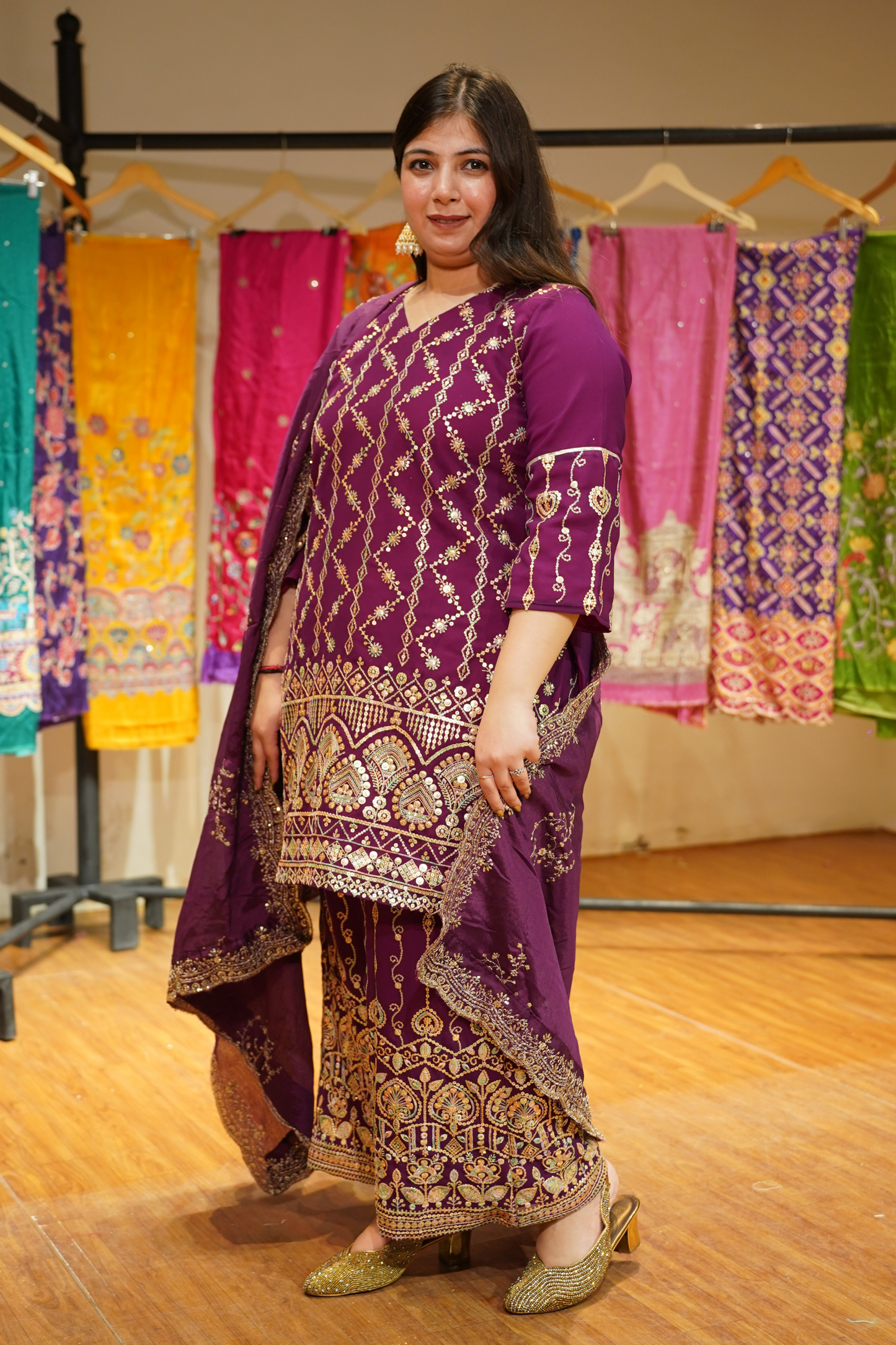 Garnet Glow Embroidered Georgette Suit