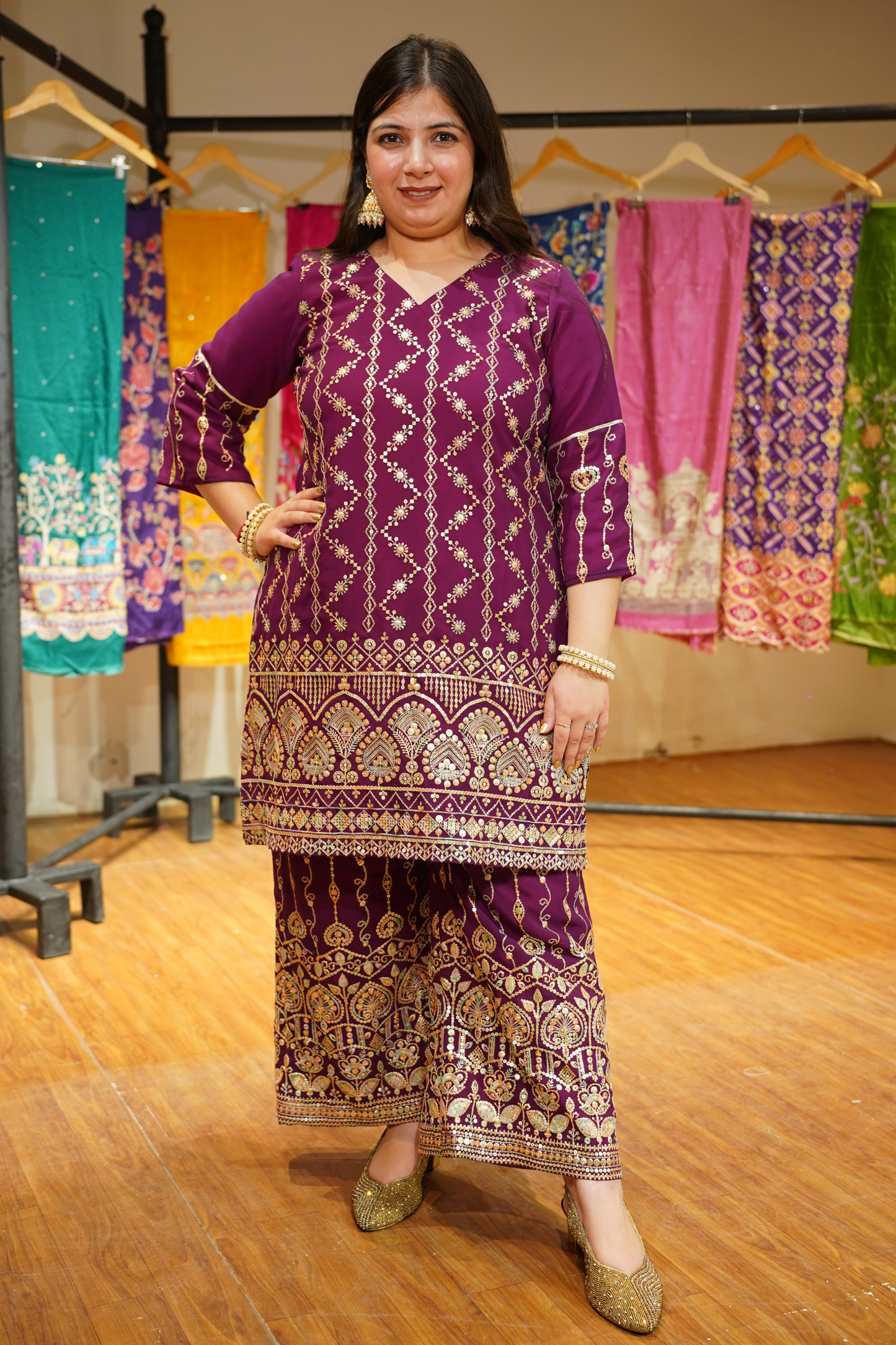 Garnet Glow Embroidered Georgette Suit