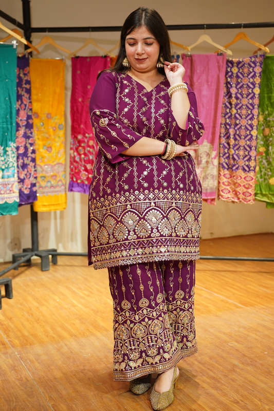 Garnet Glow Embroidered Georgette Suit