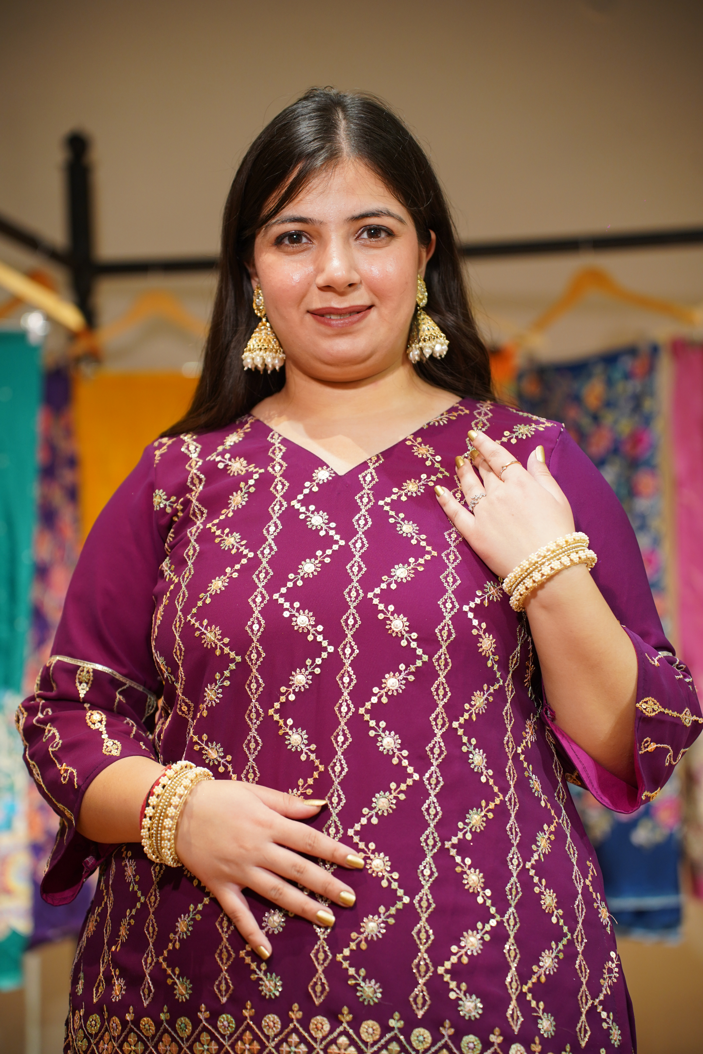 Garnet Glow Embroidered Georgette Suit