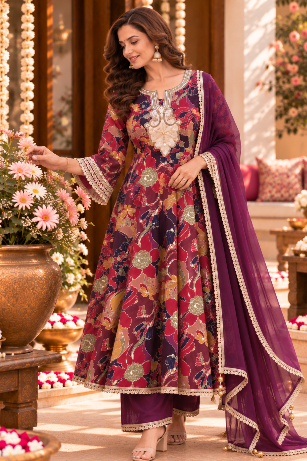 Plum Serenade Foiled Anarkali Set