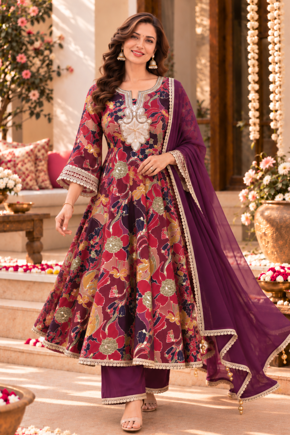 Plum Serenade Foiled Anarkali Set