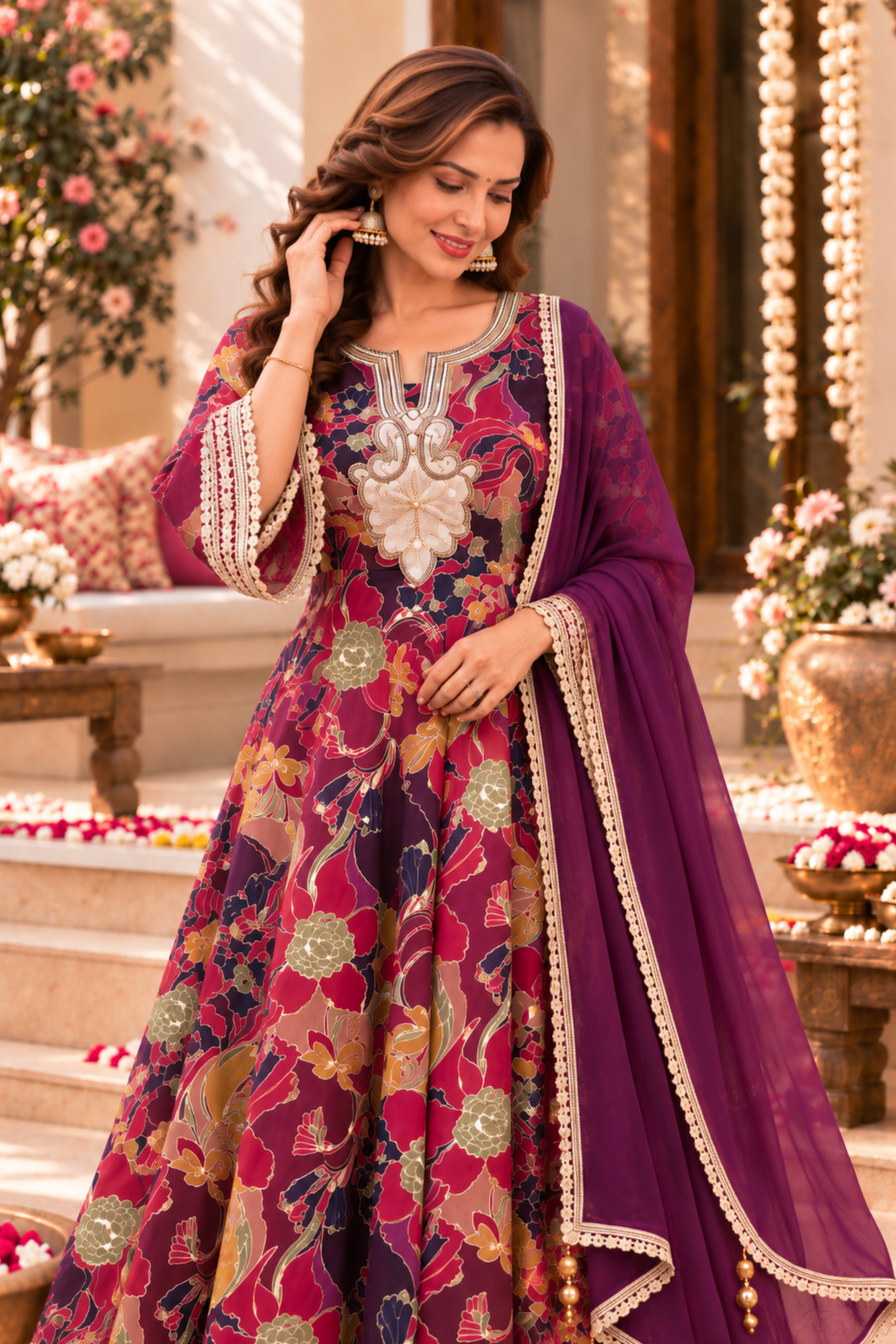 Plum Serenade Foiled Anarkali Set