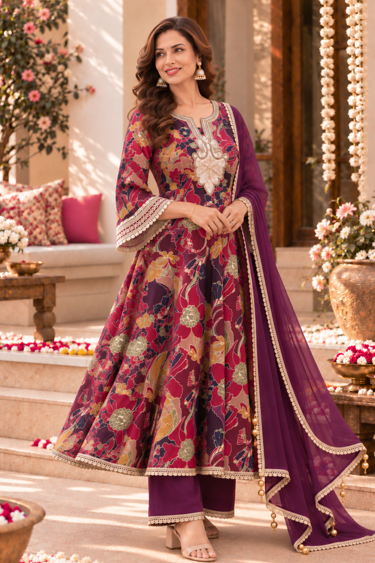 Plum Serenade Foiled Anarkali Set
