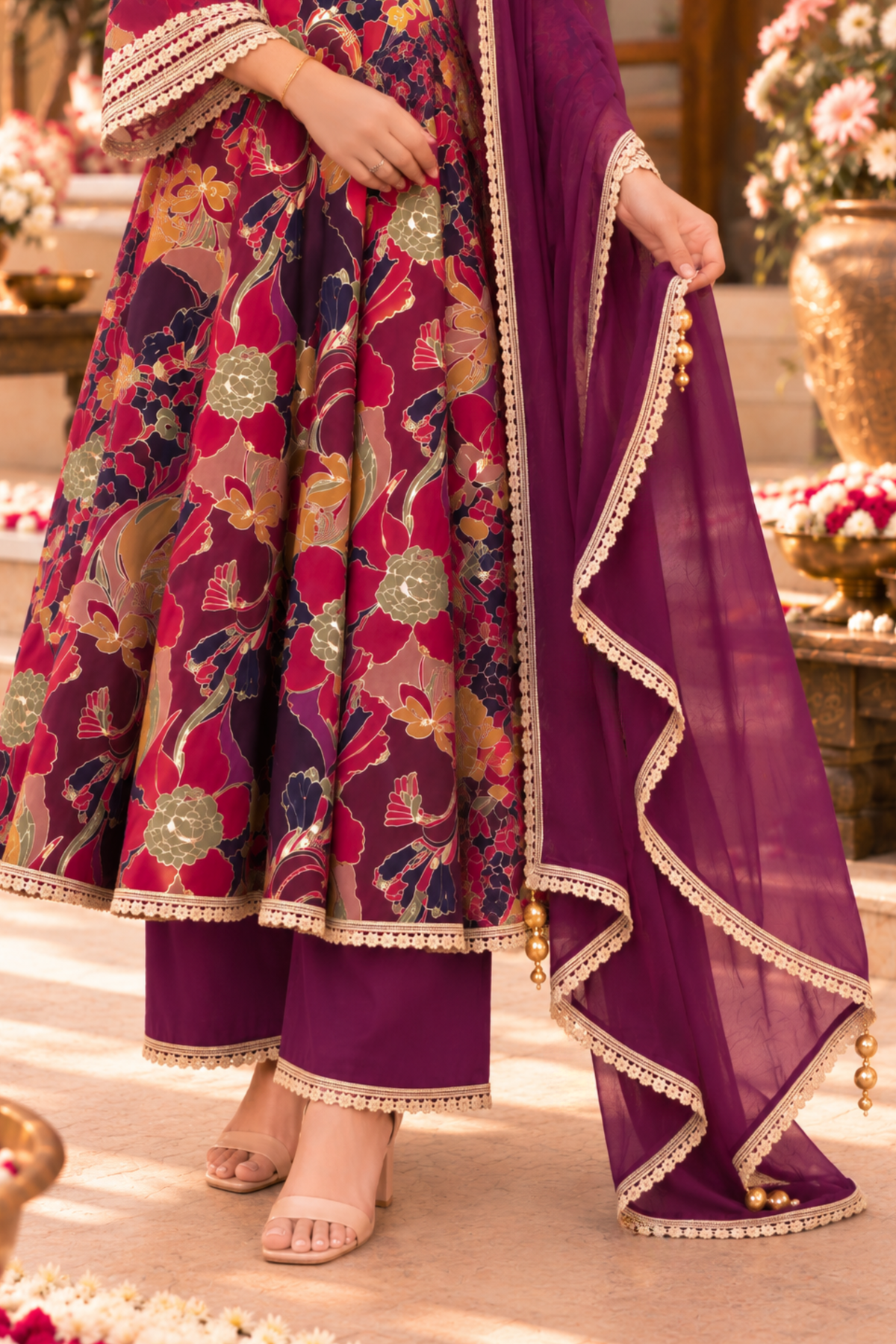 Plum Serenade Foiled Anarkali Set