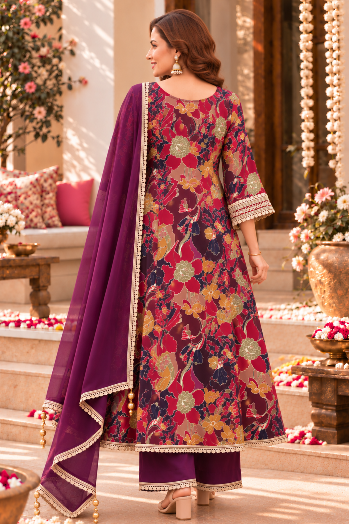 Plum Serenade Foiled Anarkali Set