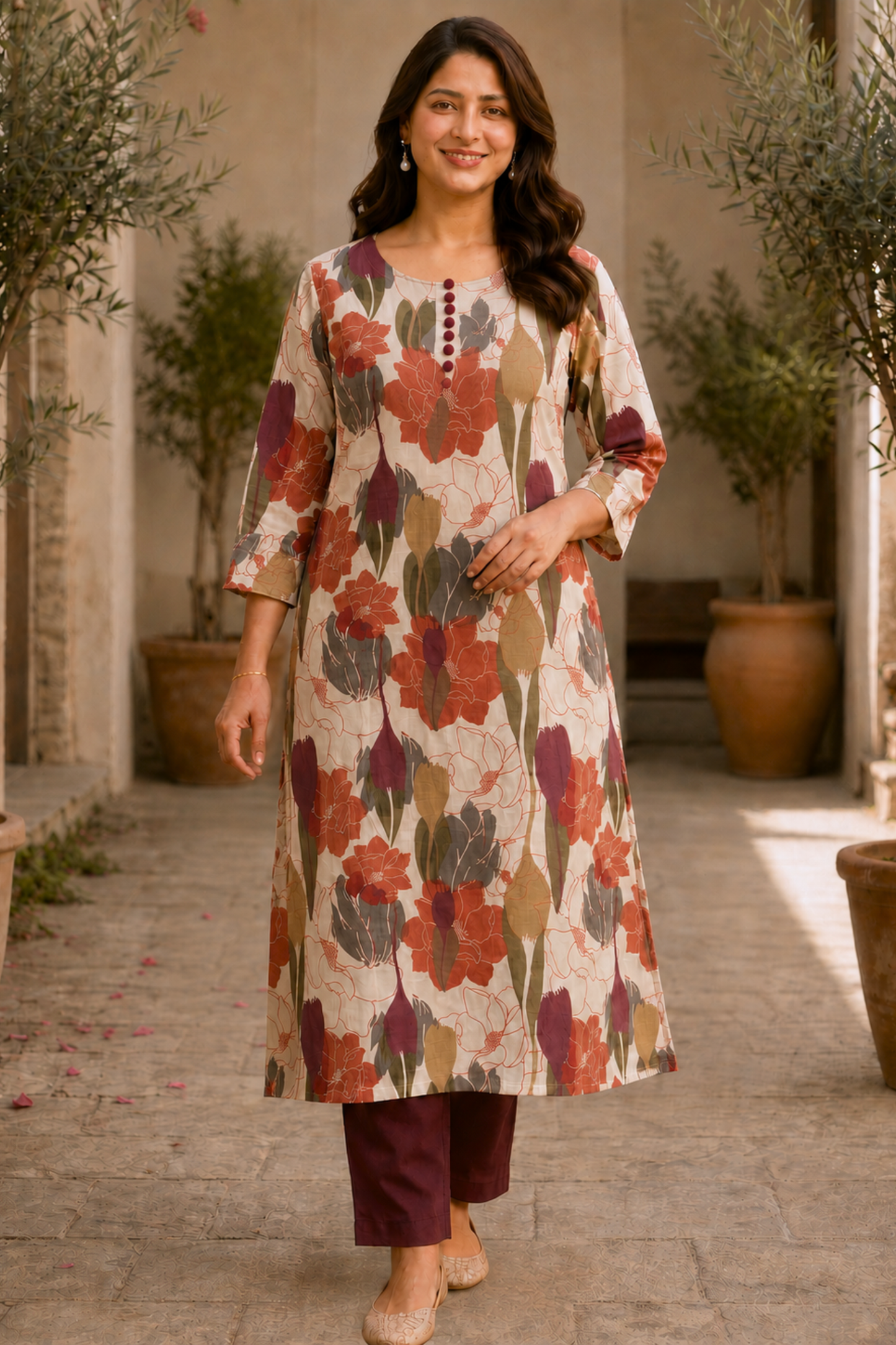 Autumn Flora Cotton Kurta