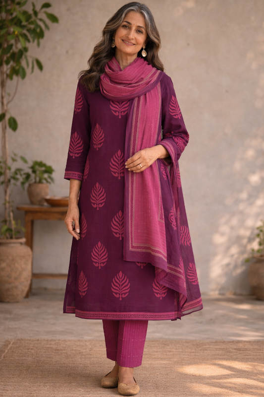 Rose Courtyard Kalidar Cotton Suit