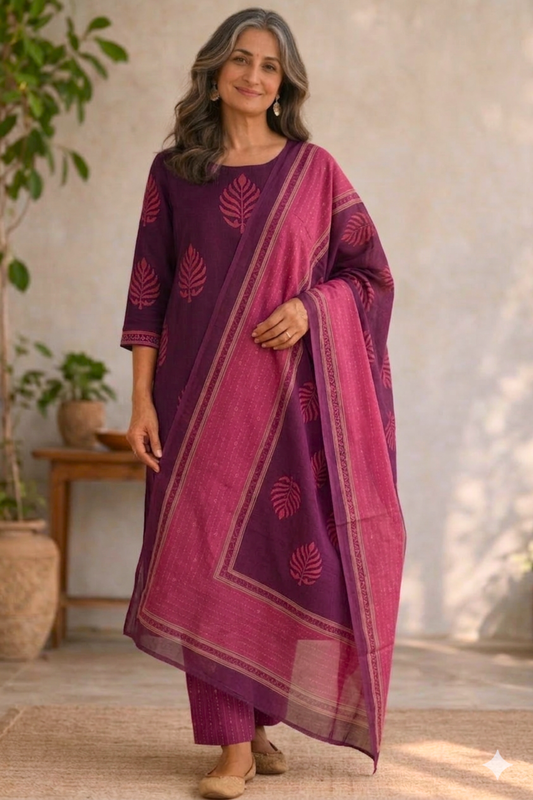 Rose Courtyard Kalidar Cotton Suit
