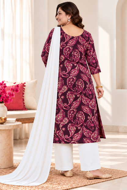 Plum Paisley Printed Suit Set