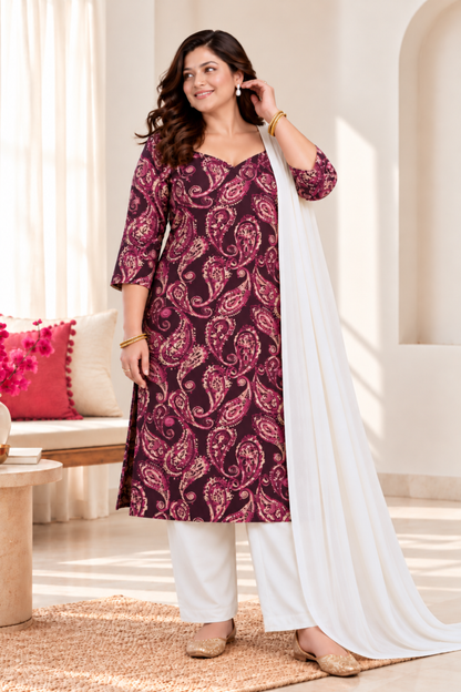 Plum Paisley Printed Suit Set