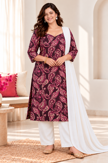 Plum Paisley Printed Suit Set