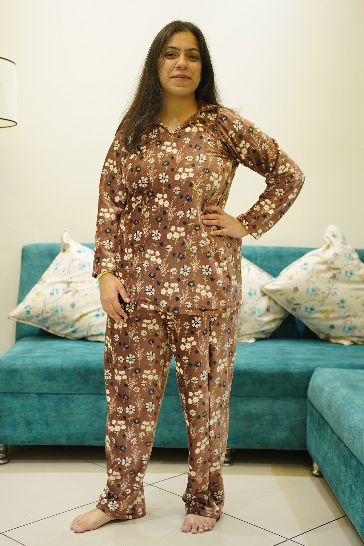 Wood Rose Velvet Night Suit