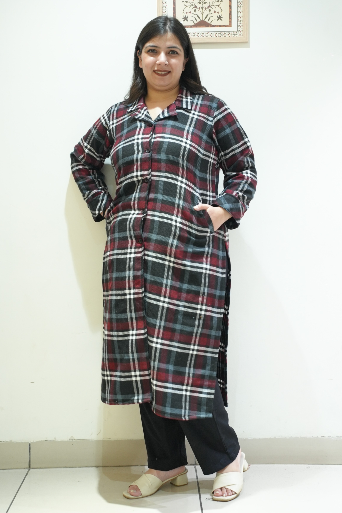 Black Hearth Checked Woollen Kurta