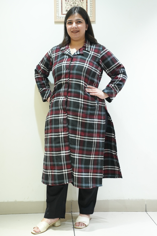 Black Hearth Checked Woollen Kurta