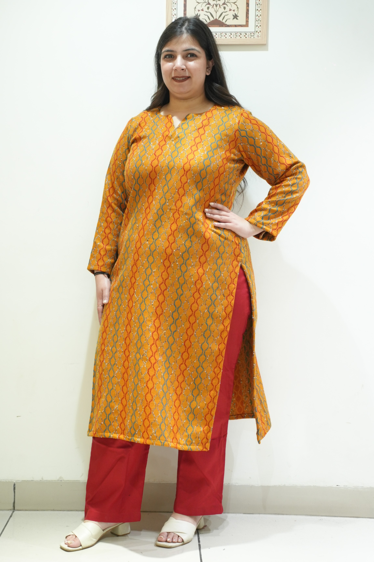 Saffron Ripple Woollen Kurta